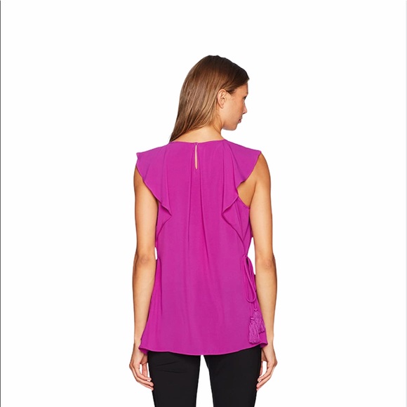 Tahari S pink Selina flutter sleeve tie blouse top - Picture 4 of 10